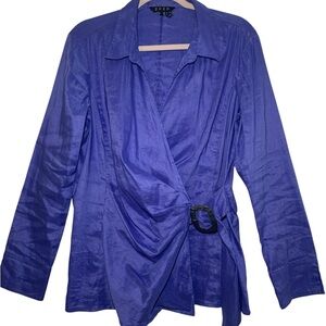 Elegant Purple Linen Blend Wrap Blouse